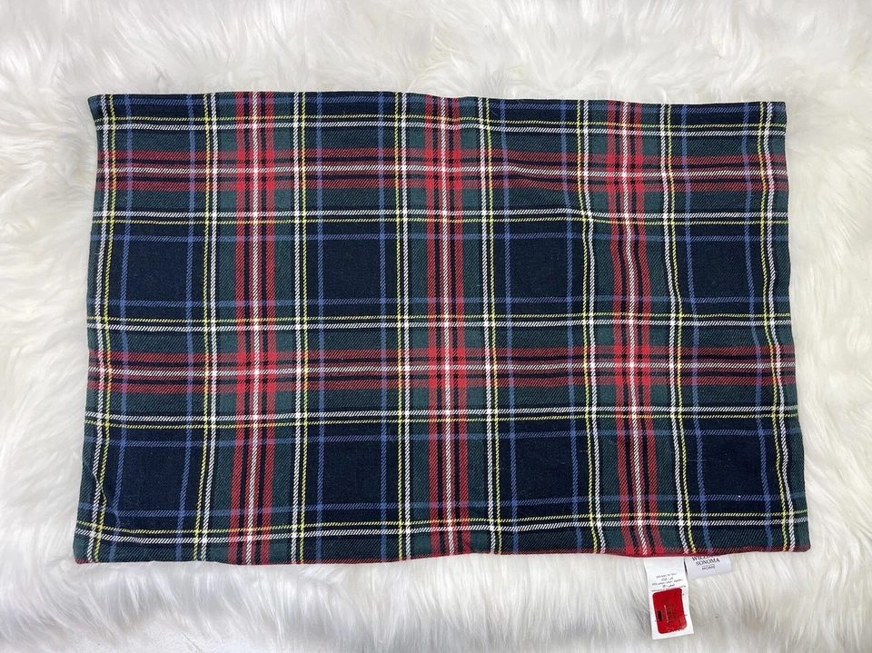 Funda de almohada Williams Sonoma Home bordada tartán a cuadros TIGRE ¡NUEVA! *HTF* Foto 4 de 4