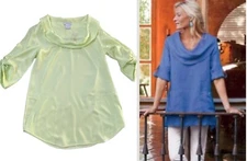 NEW~ SOFT SURROUNDINGS  Viscose Draped- neck Tunic top~M~in Light Citron Green