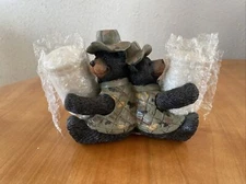 River's Edge Products Bears In Camo Salt & Pepper Set Hand Painted Poly Resin