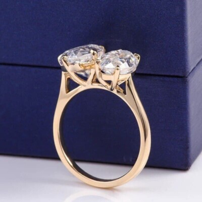 Pear Marquise VVS1 Moissanite 14k Yellow Gold Plated Two Stone Engagement Ring