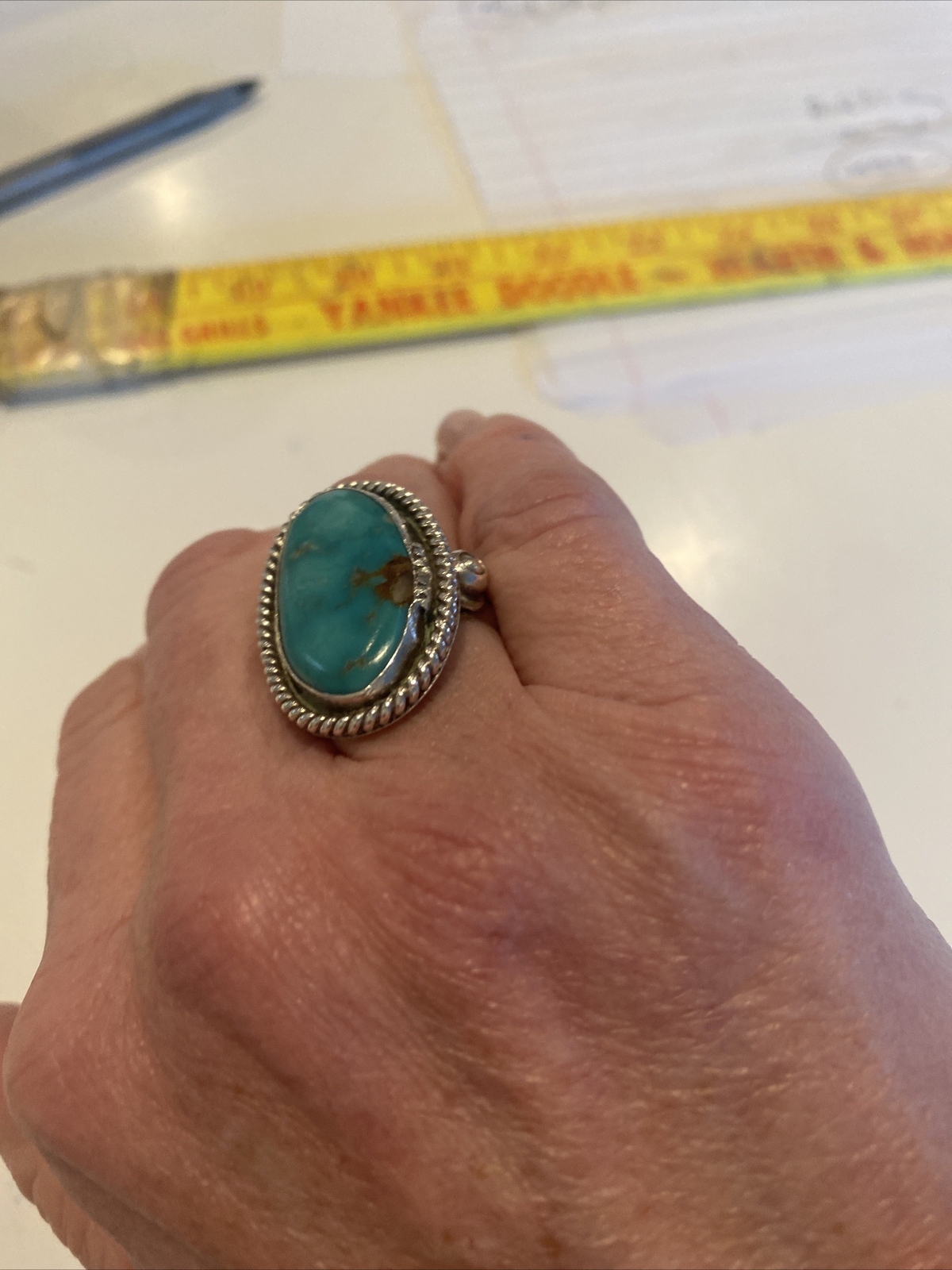 Large Navajo Turquoise Silver Statement Ring Size… - image 3