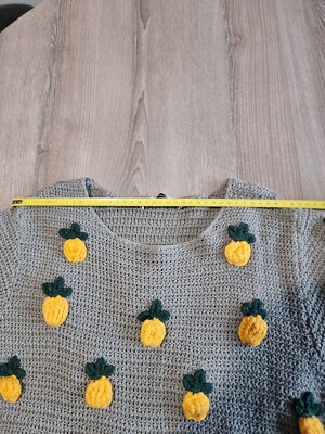 Pull Zara En Crochet Gris à Motifs Citrons Jaunes - Taille S (voir Mesures) - Occasion Très Bon état