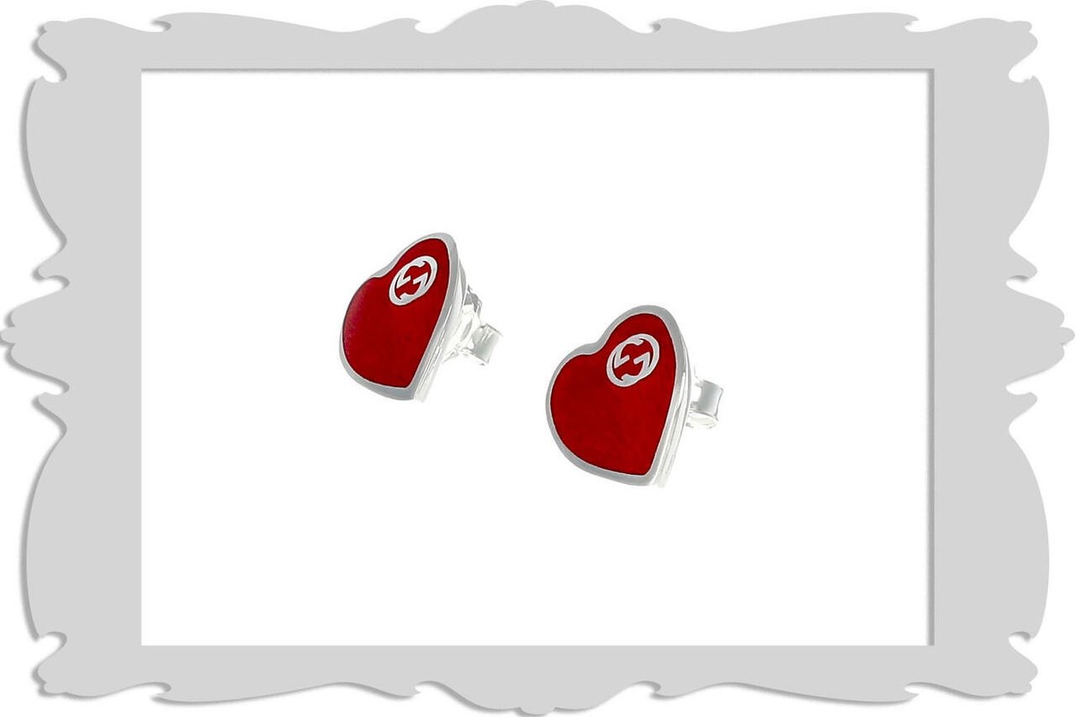 Gucci Interlocking G Red Enamel Heart Earrings YBD64554700100U | eBay