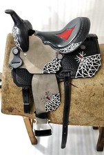 New Western Barrel Racing Horse Saddle Floral Tooled Leather Tack Set Suede Seat