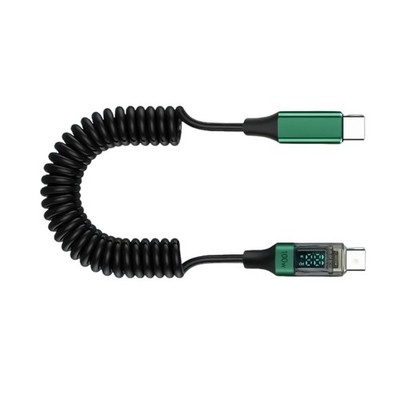 USB C PD100W Intelligent Display Fast Charging Data Cable Spring Retractable
