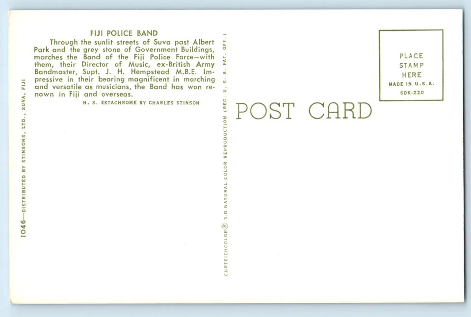 Fiji Postcard Police Band Through Sunlit Streets of Suva c1950’s Vintage - Image 2 of 2