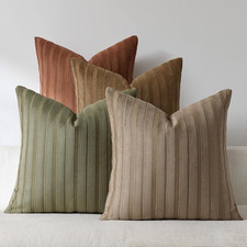 Set of 4 18X18 Brown Green Throw Pillow Covers Soft Striped Corduroy Rustic Squa