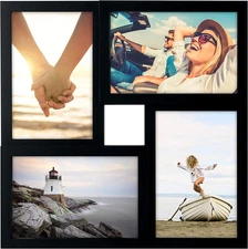Malden 4-Opening Matted Collage Frame, Displays Four 4X6 Photos, Black