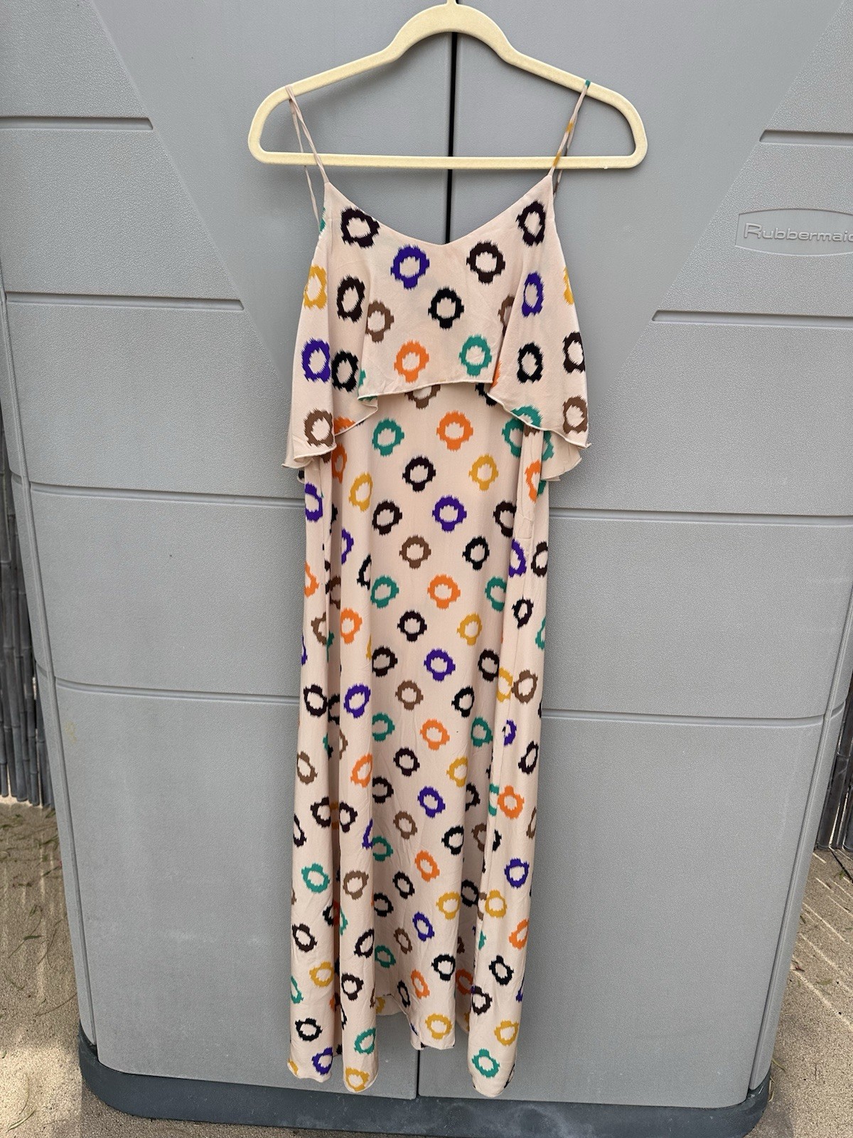 BLU MOON By PLANET BLUE Silk Maxi Slip Dress Ruffle Geo Print Sz S Vacation Y2K