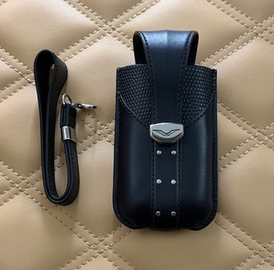 Vertu Constellation C Black Leather Phone Case Handmade with metal Hardware