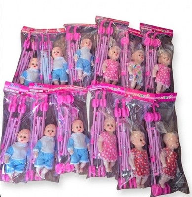 Pink Plastic Doll Stroller Set with Doll Lot, Gender Neutral