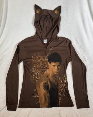 Vintage Twilight New Moon Jacob Black ''Wolf Girl'' Ear Hoodie Brown ITA Y2K Rare