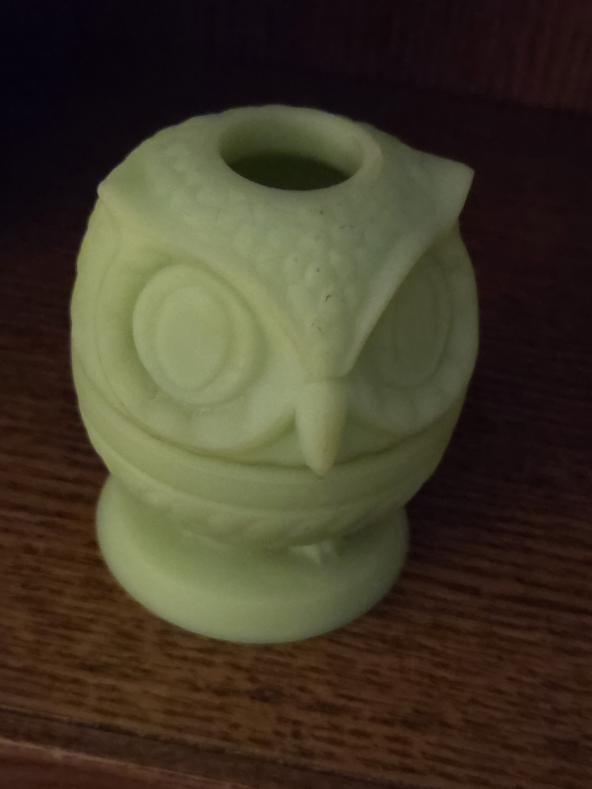 Vintage Fenton Satin Custard Uranium Owl Fairy Lamp