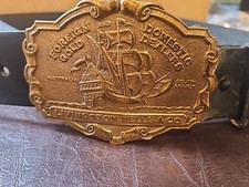 Belt Buckle Livingston Wells Vintage Foreign Domestic Gold Dealers Sz 34 958