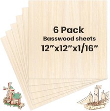 DIYDEC 6 Pack Basswood Sheets 12 X 12 X 1/16 Inch Thin Wooden Sheet Unfinished W
