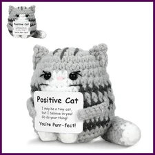 New Crochet Cat Doll Ornament Home Room Decoration Handmade Knitted Positive