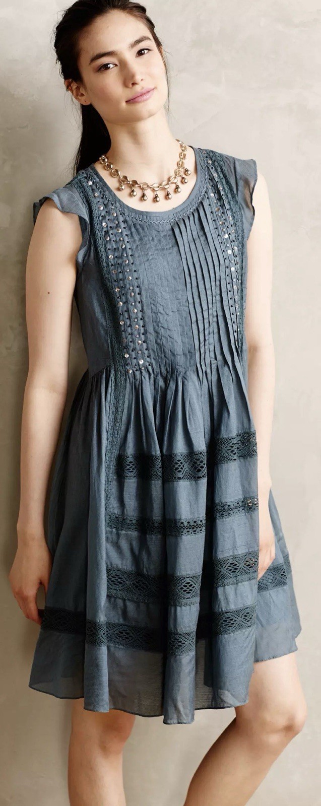 Anthropologie Vanessa Virginia Blue Marit Dress Sz S Cottage Prairie EUC Silky