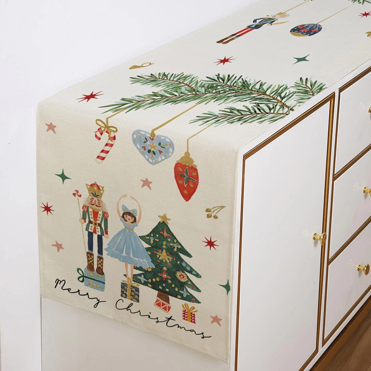 Christmas Nutcracker Table Runner Gift Box Merry Christmas