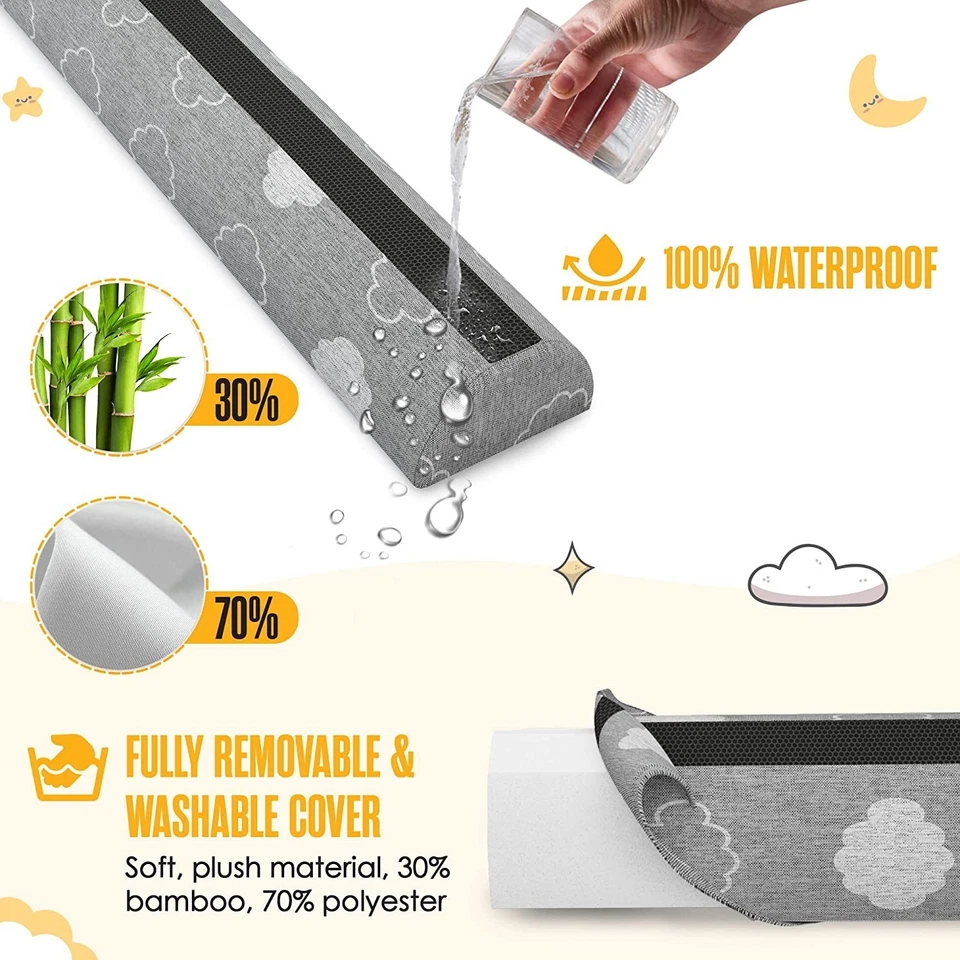 2 rieles de cama Sleepah para niños pequeños protección de parachoques de cama de espuma viscoelástica con doble almohadilla antideslizante Foto 3 de 4