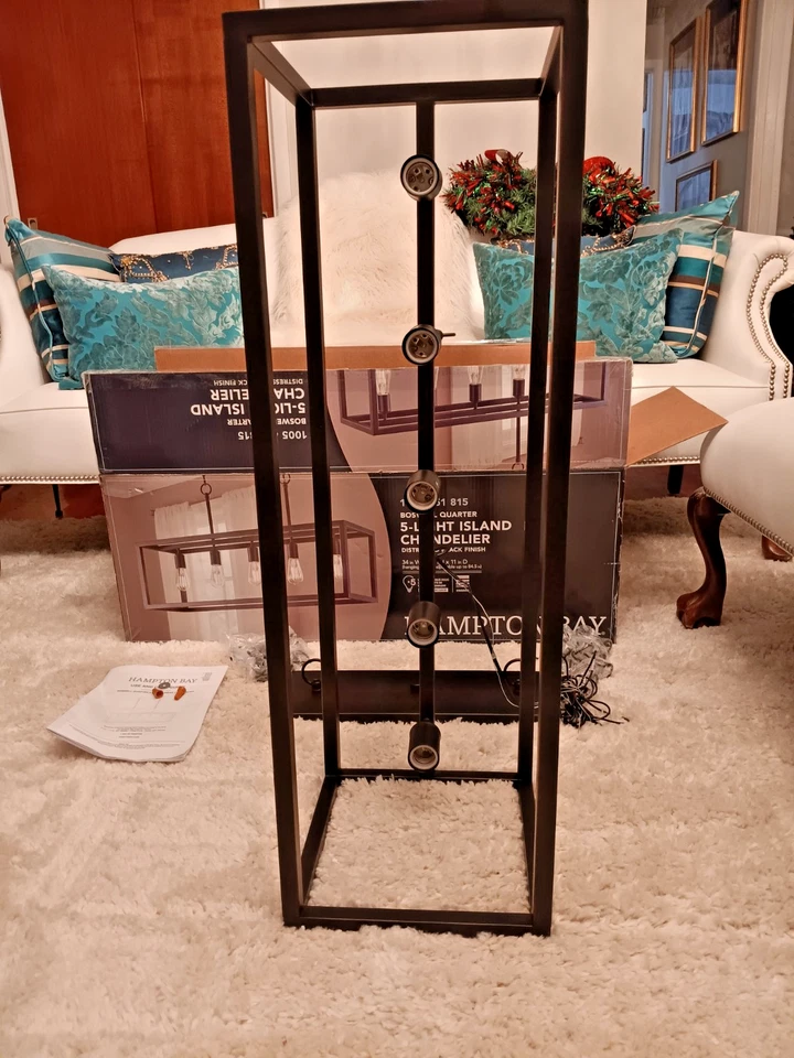 Hampton Bay Boswell Quarter 5-Light Black Linear Island Chandelier for Kitchen - Image 3 of 4