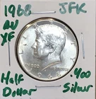 1968 D Kennedy Silver Half Dollar About Uncirculated Denver 40% Silver - 26B