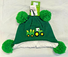 John Deere Tractor Toddler Kids Beanie Hat Cap Green Embroidered Pom Pom Trapper