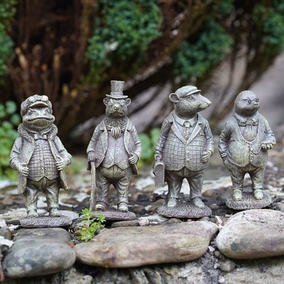 Set 4 Wind in the Willows Resin Statue | Mr Badger Mole Toad Ratty Home Garden