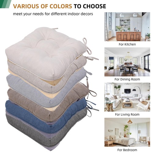 Indoor Chair Cushions 2 Pack Tufted Memory Foam Dining Room Chair Pads with Tie - Picture 6 of 8