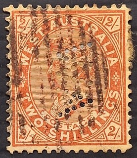 1902 Western Australia 2/ Bn red/Yellow Postage Stamp P12x12 1/2 WA Perfed used