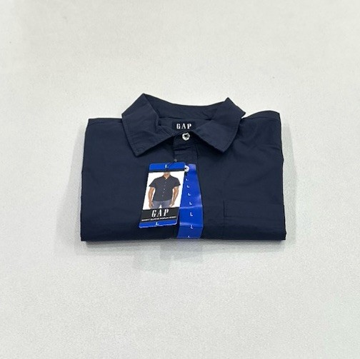 GAP Men's Short Sleeves Poplin Shirt, Dark Blue, Size L