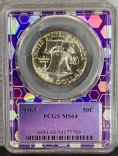 1963 Franklin Silver Half Dollar Coin PCGS MS64-Trader Bea Purple Core!