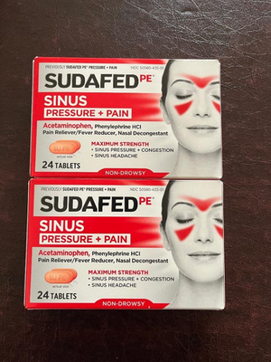 #ad Sudafed PE Sinus Pressure Plus Pain Caplets 24 Caps x2 EX5 28 $10.00