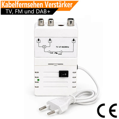 Antennenverstärker DVB-C -T2 Kabel TV 2 Geräte Verstärker Verteiler HD 4K 25dB