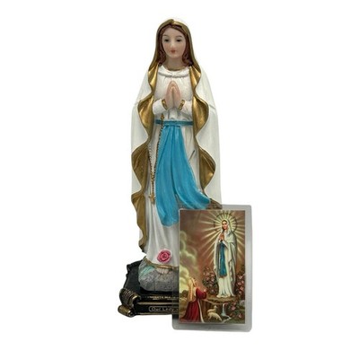 Our Lady of Lourdes 5  Resin Statue Figurine with Prayer Card Set Catholic Gift