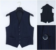 Mens Waistcoat Small Size US 36 Blue Striped Formal Wedding Dress Vest