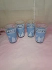4-pc Vintage Jeanette Blue Grecian Tumbler Glass Set 22K Gold Trim MCM