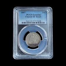 1857 Seated Liberty Silver Quarter 25C  - PCGS XF Detail Cleaned - 0314