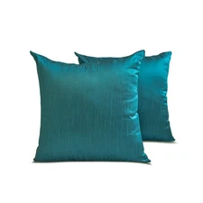 Teal Blue Art Silk Throw Pillow Covers, 16"x16" (Pack of 2)-Teal Blue Luxury