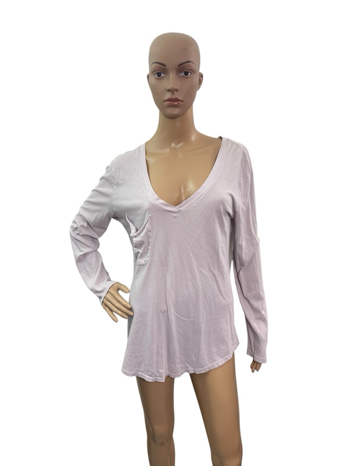 Bobi Los Angeles Women’s Size L Long Sleeve V Neck Chest Pocket Purple T Shirt