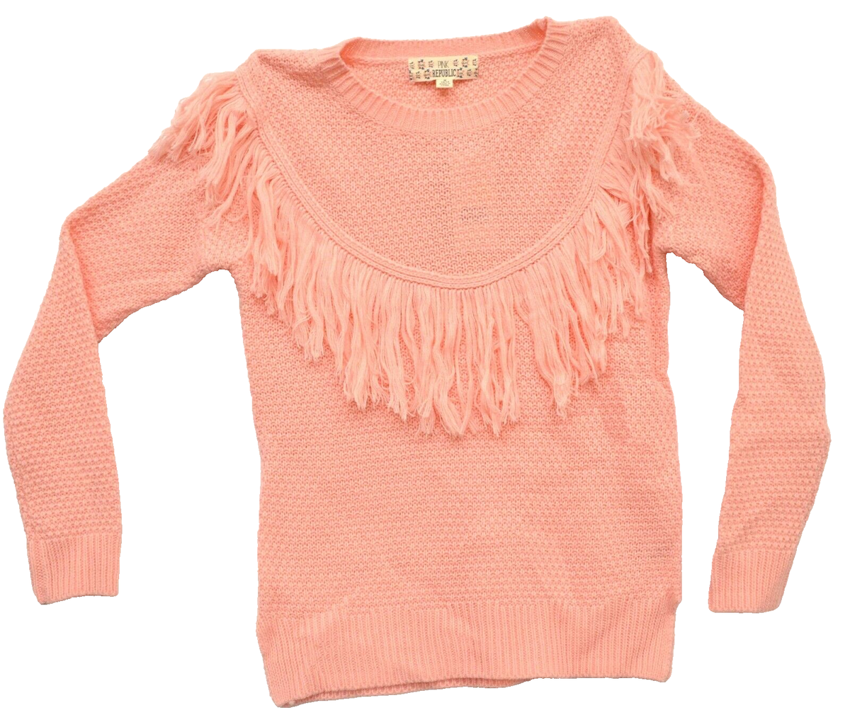 Pink Republic Big Girls Fringe-Front Sweater Peachy X-Large 16