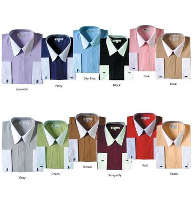 Fortino Landi Men's French Cuff Contrast Collar Solid Dress Shirt 03F2 ...