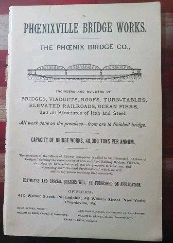 1890 Print Ad PHOENIXVILLE BRIDGE WORKS railroad Bridges Turntables Viaducts 