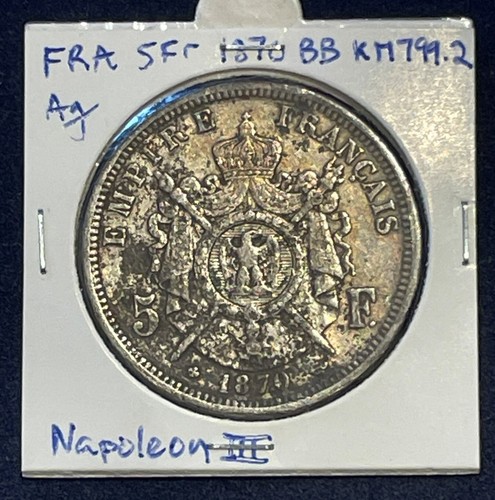 France 5 francs 1870 BB Napoleon III KM#799.2 Silver aVF B1218 - Picture 7 of 8