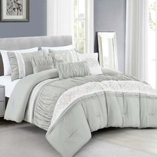 7PCS Gray and White Print Bedding Comforter Set Maxine
