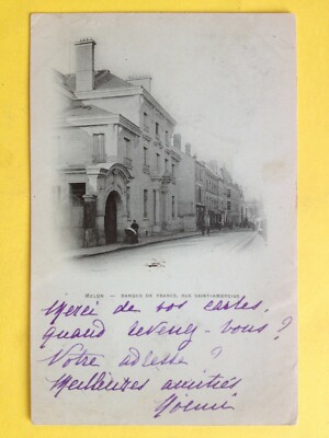 Old postcard 77 - Melun Seine et Marne BANK of FRANCE Rue Saint Ambroise in 1902