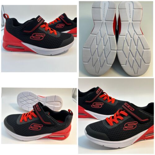Skechers Microspec Max Volace Sneakers Boys Size 3.5 Black & Red, Slip On, Strap