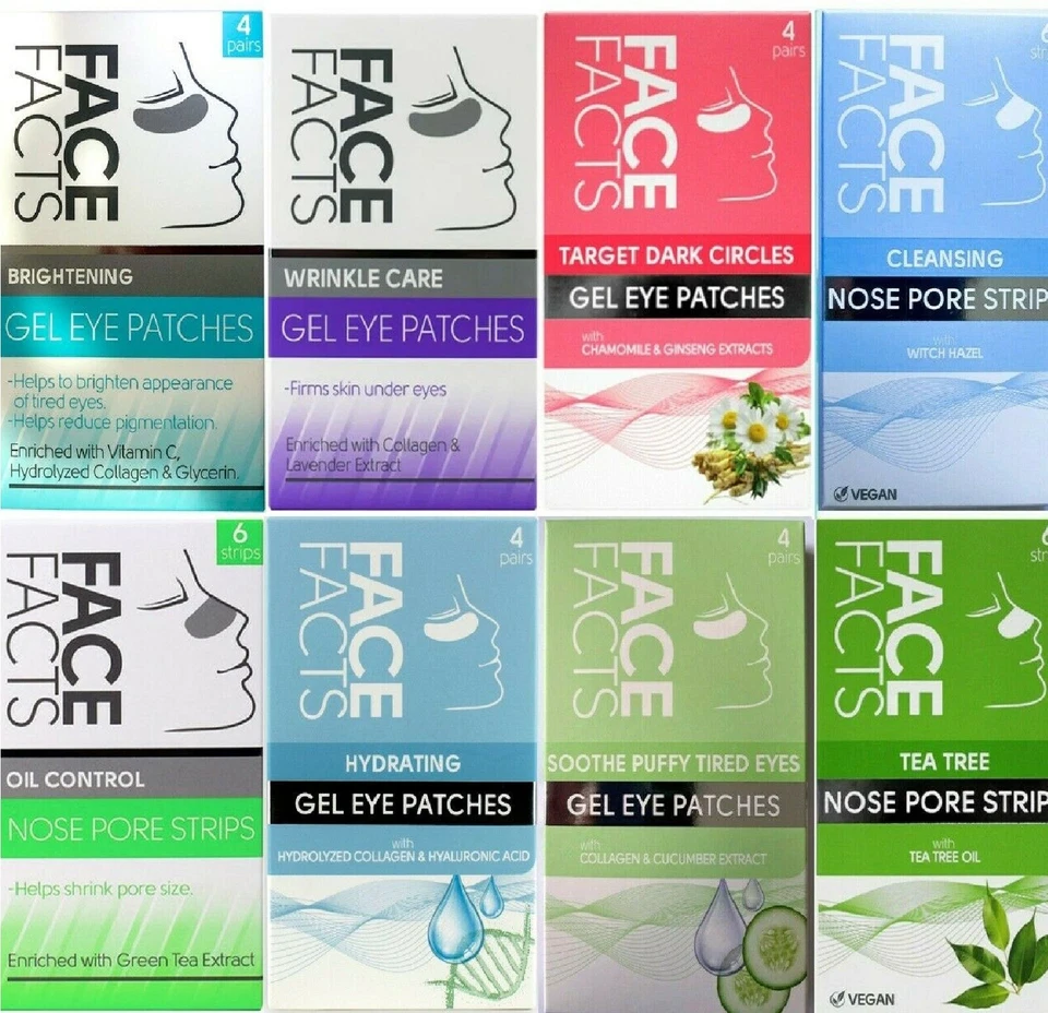 Face Facts Nose Por Strips Gel Eye patch Wash OR Peel Off All Skin Types Vegan ✓