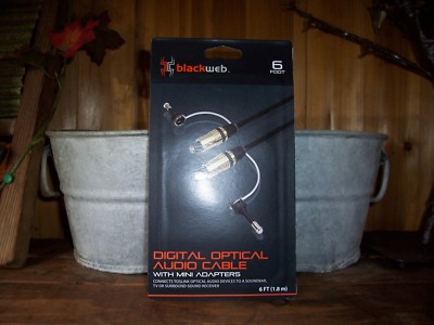 BLACK WEB DIGITAL OPTICAL AUDIO CABLE 6 FT WITH MINI ADAPTERS GAMING SYSTEMS ETC