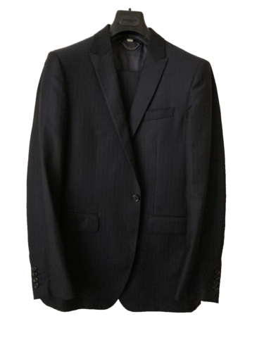 Authentic Mens BURBERRY "London" MODERN FIT 2pc 100% WOOL Blue Stripe Suit 42 - Afbeelding 1 van 14