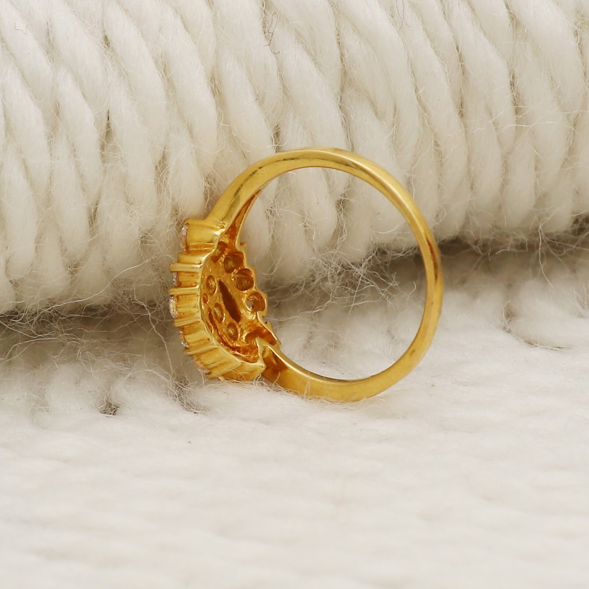 22k Yellow Gold Ring zircon Fine Gold Handmade Ring for unisex or